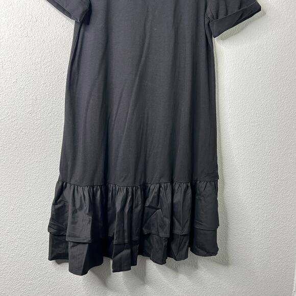Chico’s Tiered T-Shirt Dress Black Size 1 Medium Knit Woven Contrast Hem - Picture 4 of 7